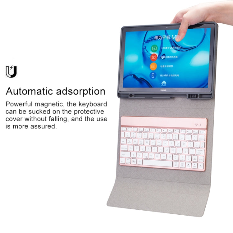 HW108A Tastiera Bluetooth in plastica magnetica retroilluminata staccabile e colorata + custodia per tablet in TPU con motivo in seta per Huawei MediaPad M5 10.8 Pro / 10.8, con slot per penna e staffa                                                   ...