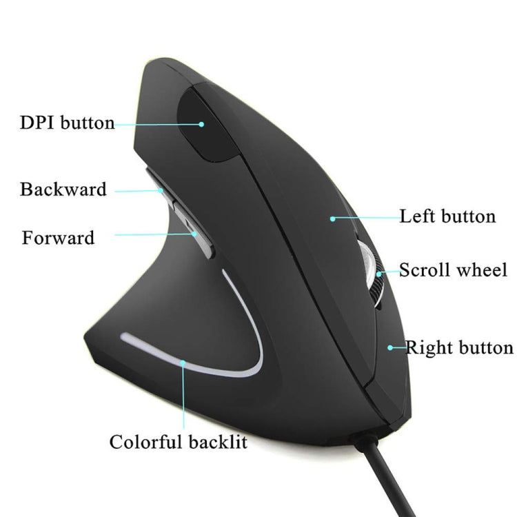CM0093 Mouse verticale a tre pulsanti versione cablata da 2,4 GHz per mancini, risoluzione: 1000 DPI / 1200 DPI / 1600 DPI, lunghezza cavo: 1,7 m, Wired Version