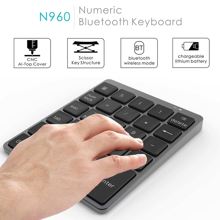 Tastiera numerica wireless Bluetooth ricaricabile universale ultrasottile N960 in lega di alluminio, N960