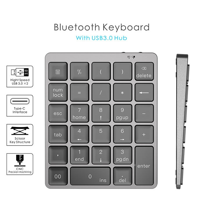Tastiera numerica wireless Bluetooth ricaricabile N970 Pro Dual Mode in lega di alluminio con HUB USB, N970 Pro