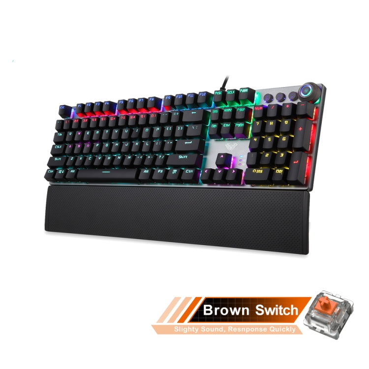 AULA F2088 Tastiera da gioco USB cablata con interruttore marrone meccanico a 108 tasti misti con pulsante in metallo, Brown Switch Black