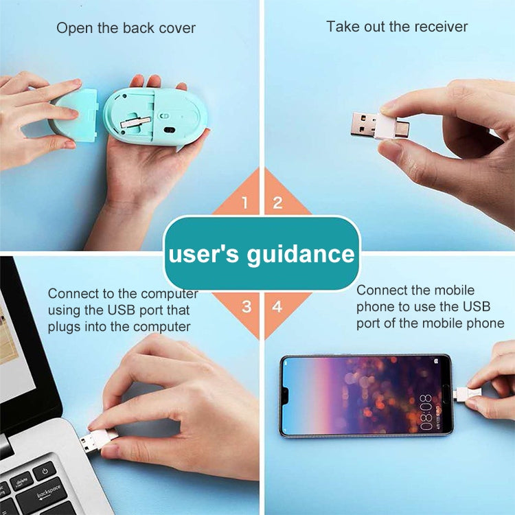 FOETOR E100 Mouse wireless 2.4G USB-C/Tipo-C + USB 2 in 1, E100