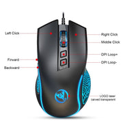 Mouse da gioco cablato HXSJ X100 a 7 pulsanti, 3600 DPI, con luce fredda, lunghezza cavo: 1,5 m