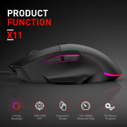 MKESPN X11 Mouse da gioco cablato a macrodefinizione a 7 pulsanti 7200 DPI RGB, x11