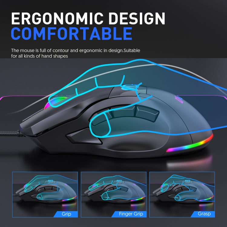 MKESPN X10 Mouse da gioco con definizione macro cablata RGB a 9 pulsanti, Macro Definition