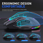 MKESPN X10 Mouse da gioco con definizione macro cablata a 9 pulsanti RGB a piena velocità, Full Speed Macro Definition