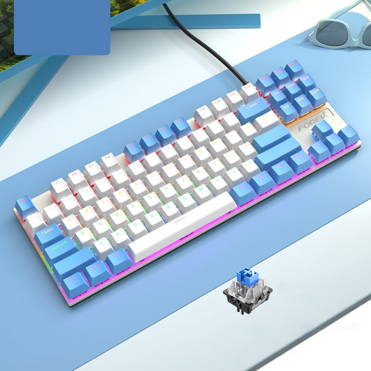 FOREV FV-301 Tastiera da gioco meccanica Blue Axis a 87 tasti, lunghezza cavo: 1,6 m, Black + Grey, Black + Red, White + Pink, White + Green, White + Blue, White + Yellow