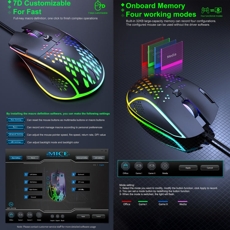 Mouse da gioco iMICE T97 RGB LED USB 7 pulsanti Mouse da gioco cablato 7200 DPI