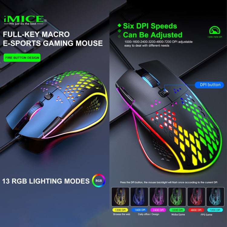 Mouse da gioco iMICE T97 RGB LED USB 7 pulsanti Mouse da gioco cablato 7200 DPI