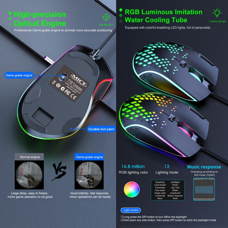 Mouse da gioco iMICE T97 RGB LED USB 7 pulsanti Mouse da gioco cablato 7200 DPI