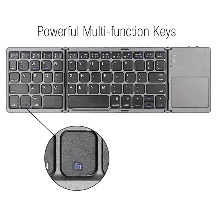 B033 Tastiera wireless Bluetooth ricaricabile a 3 pieghe, 64 tasti, con touchpad, 3-Folding 64 Keys with Touchpad White, 3-Folding 64 Keys with Touchpad Black