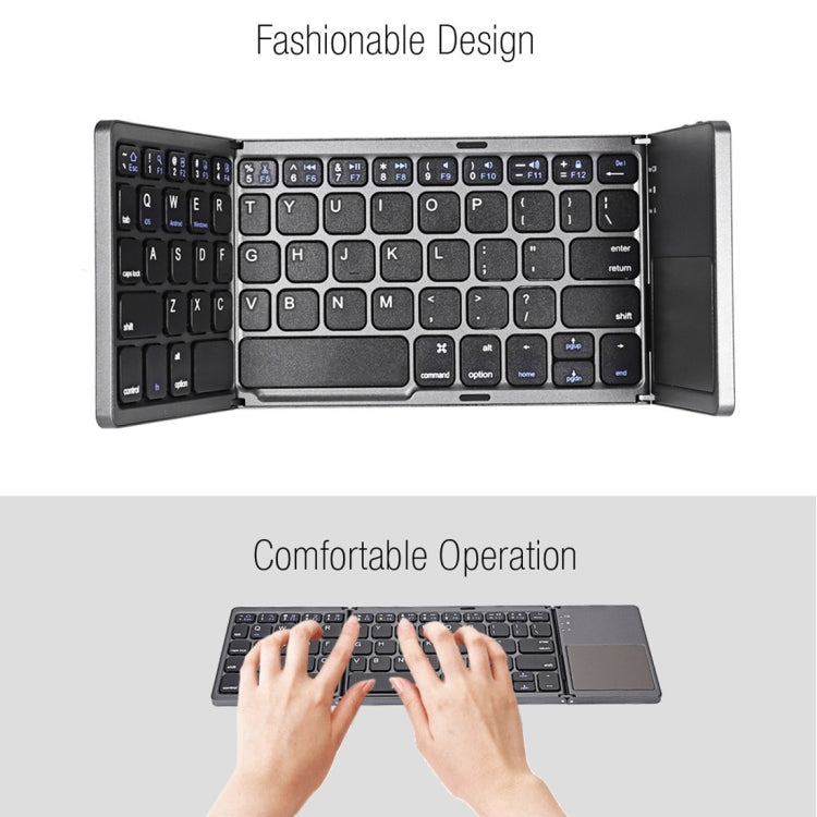 B033 Tastiera wireless Bluetooth ricaricabile a 3 pieghe, 64 tasti, con touchpad, 3-Folding 64 Keys with Touchpad White, 3-Folding 64 Keys with Touchpad Black