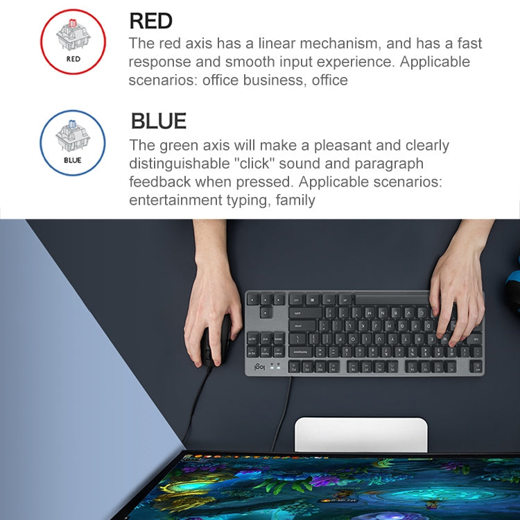 Logitech K835 Mini Tastiera meccanica cablata, stelo rosso, Red Shaft
