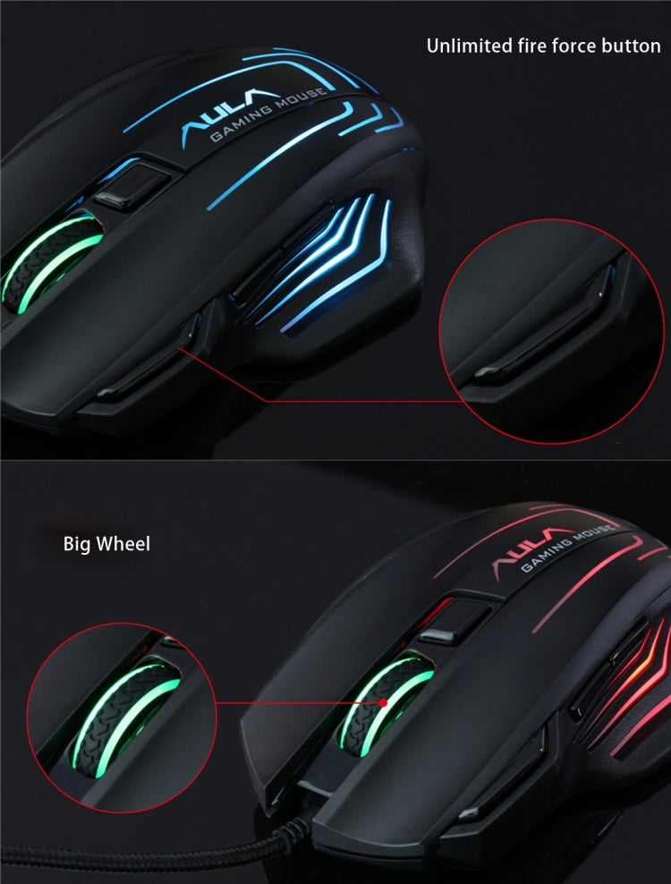 Mouse da gioco ottico con cavo USB competitivo a luce colorata serie Aula Ghost Shark II, risoluzione massima di 4000 DPI, Ghost Shark II(W), Ghost Shark II(B)