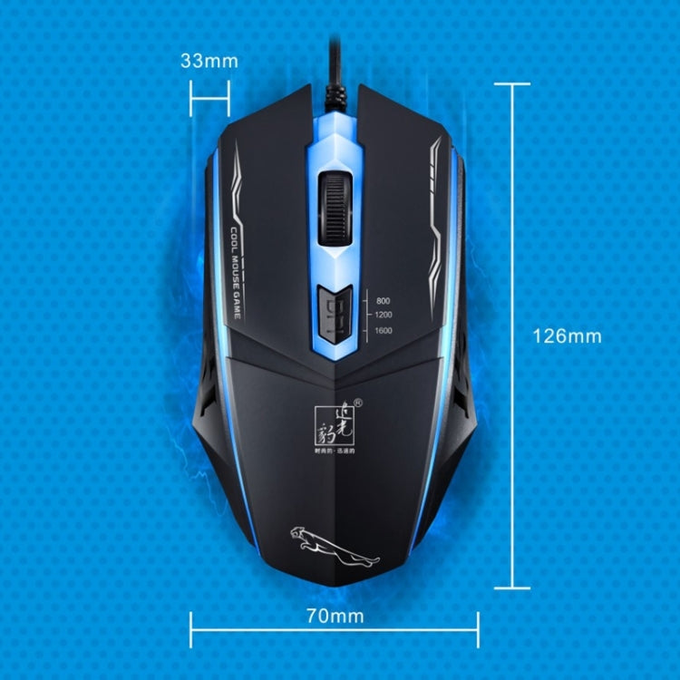 Chasing Leopard 199 Mouse da gioco ottico cablato con retroilluminazione a LED regolabile USB 1600 DPI a tre velocità, lunghezza: 1,3 m, 199 Black, 199 White