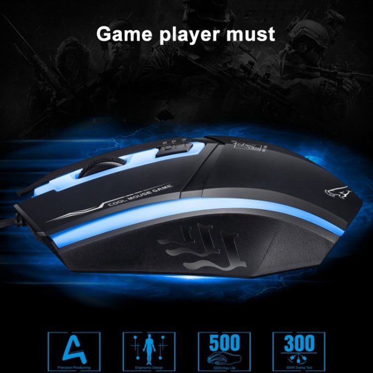 Chasing Leopard 199 Mouse da gioco ottico cablato con retroilluminazione a LED regolabile USB 1600 DPI a tre velocità, lunghezza: 1,3 m, 199 Black, 199