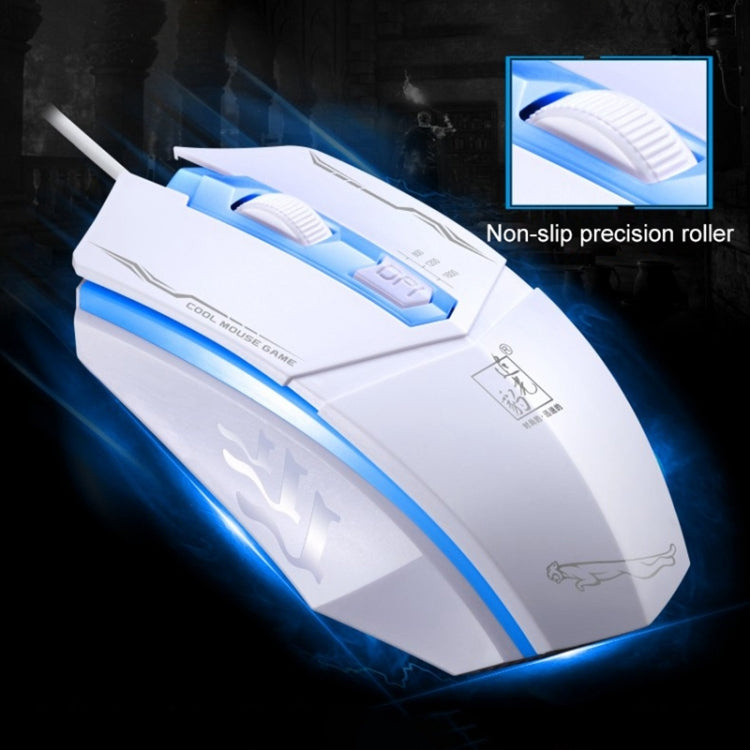 Chasing Leopard 199 Mouse da gioco ottico cablato con retroilluminazione a LED regolabile USB 1600 DPI a tre velocità, lunghezza: 1,3 m, 199 Black, 199 White