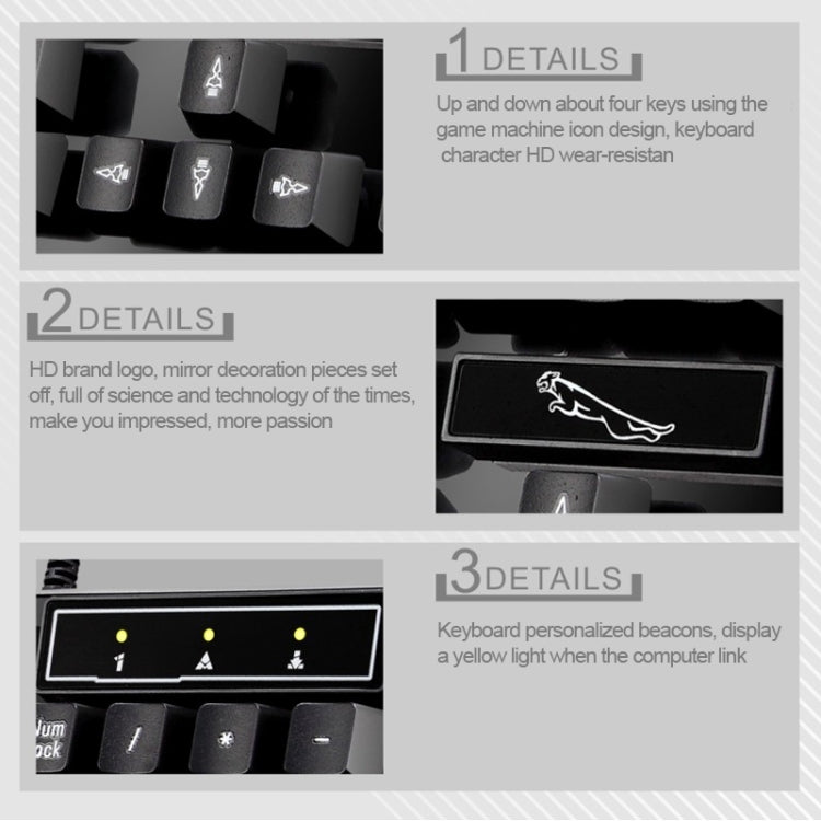 Chasing Leopard Q17 104 tasti Tastiera da ufficio con sospensione cablata USB + set mouse simmetrico cablato, Lunghezza cavo tastiera: 1,4 m, Lunghezza cavo mouse: 1,3 m, Q17 Black, Q17 White