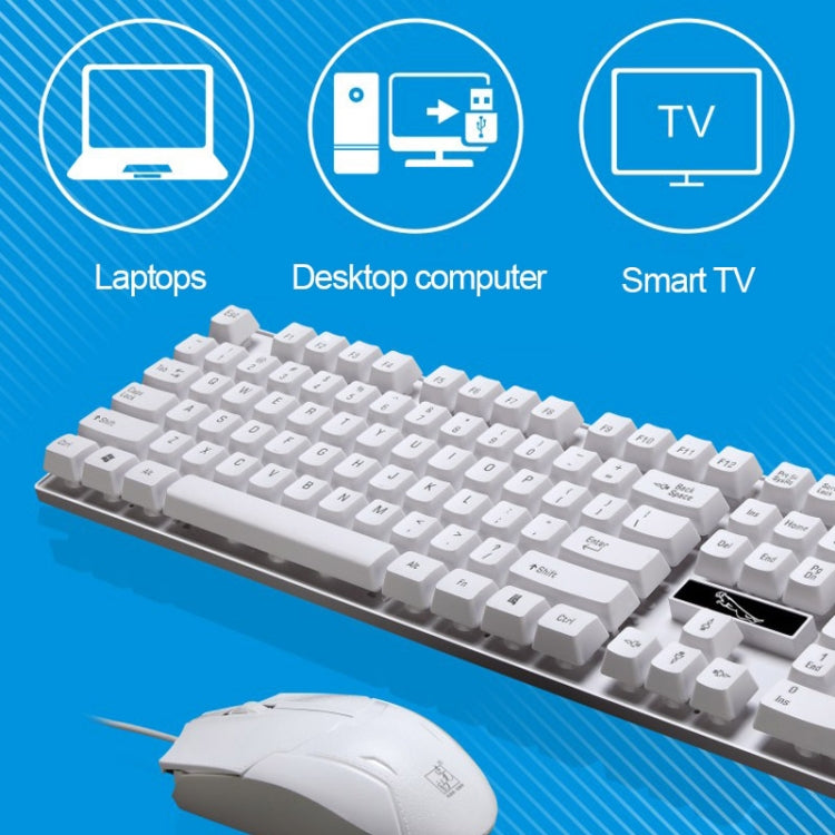Chasing Leopard Q17 104 tasti Tastiera da ufficio con sospensione cablata USB + set mouse simmetrico cablato, Lunghezza cavo tastiera: 1,4 m, Lunghezza cavo mouse: 1,3 m, Q17 White, Q17 Black
