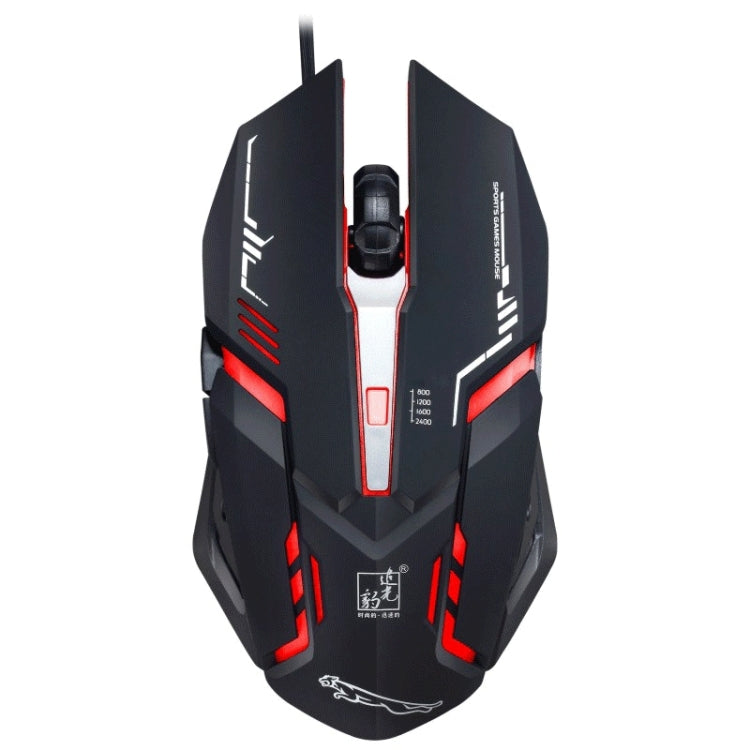 Chasing Leopard V17 USB 2400 DPI Mouse da gioco ottico cablato con motivo di linea regolabile a quattro velocità con luce respiratoria a LED, Lunghezza: 1,45 m, V17, V17 Jet Black