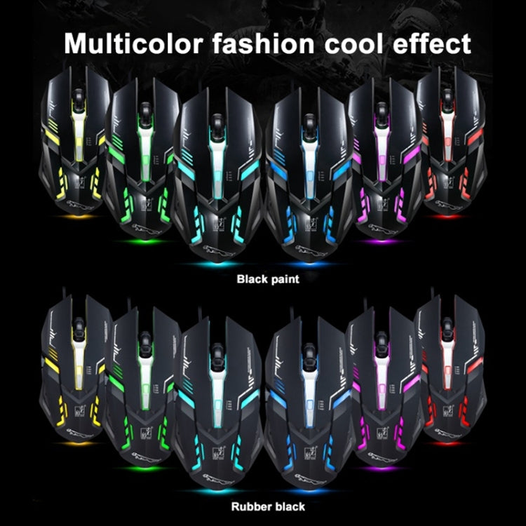 Chasing Leopard V17 USB 2400 DPI Mouse da gioco ottico cablato con motivo di linea regolabile a quattro velocità con luce respiratoria a LED, Lunghezza: 1,45 m, V17, V17 Jet Black