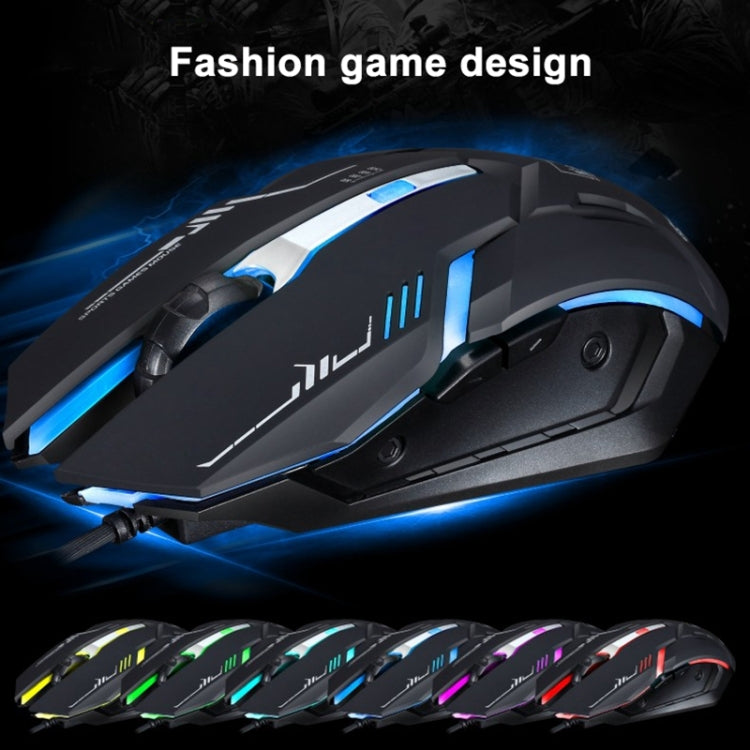 Chasing Leopard V17 USB 2400 DPI Mouse da gioco ottico cablato con motivo di linea regolabile a quattro velocità con luce respiratoria a LED, Lunghezza: 1,45 m, V17, V17 Jet Black