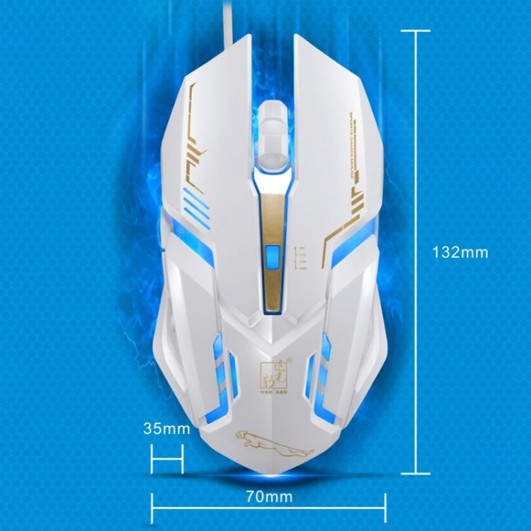 Chasing Leopard V17 USB 2400 DPI Mouse da gioco ottico cablato con motivo di linea regolabile a quattro velocità con luce respiratoria a LED, Lunghezza: 1,45 m, V17 Black, V17 Jet Black, V17 White