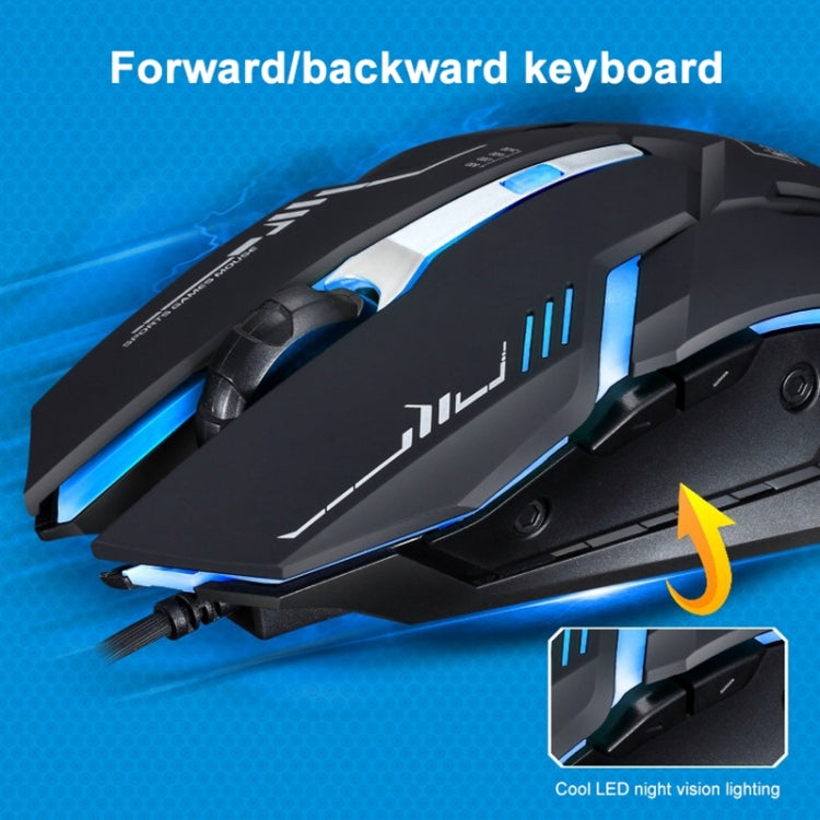Chasing Leopard V17 USB 2400 DPI Mouse da gioco ottico cablato con motivo di linea regolabile a quattro velocità con luce respiratoria a LED, Lunghezza: 1,45 m, V17, V17 Jet Black