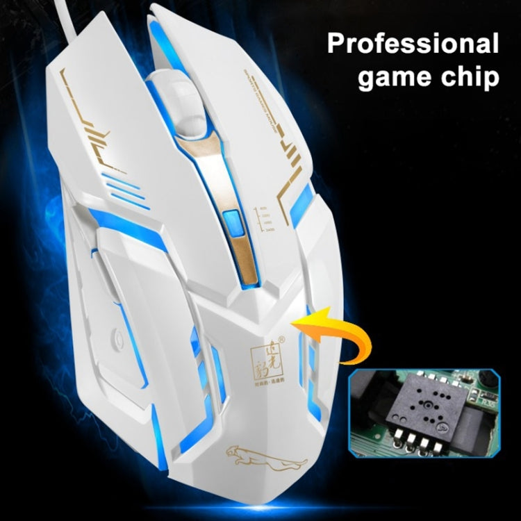 Chasing Leopard V17 USB 2400 DPI Mouse da gioco ottico cablato con motivo di linea regolabile a quattro velocità con luce respiratoria a LED, Lunghezza: 1,45 m, V17 Black, V17 Jet Black, V17 White