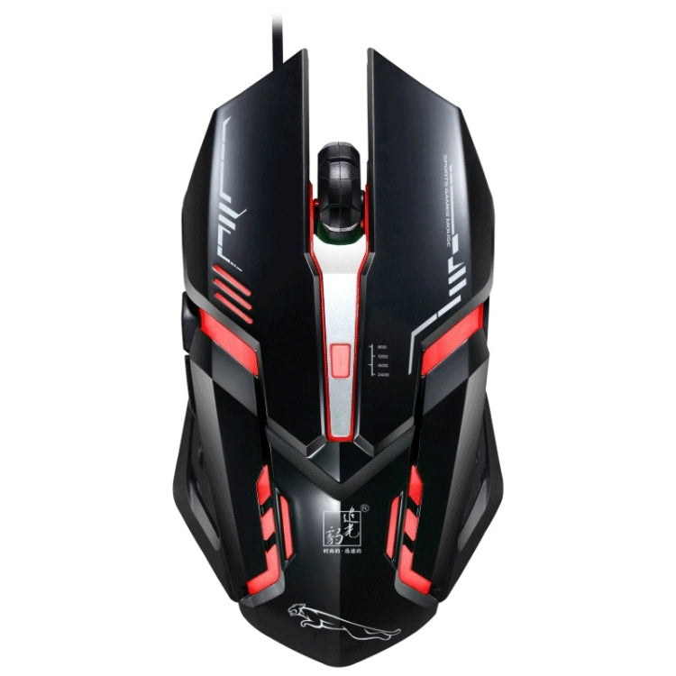Chasing Leopard V17 USB 2400 DPI Mouse da gioco ottico cablato con motivo di linea regolabile a quattro velocità con luce respiratoria a LED, Lunghezza: 1,45 m, V17 Black, V17 Jet Black, V17 White