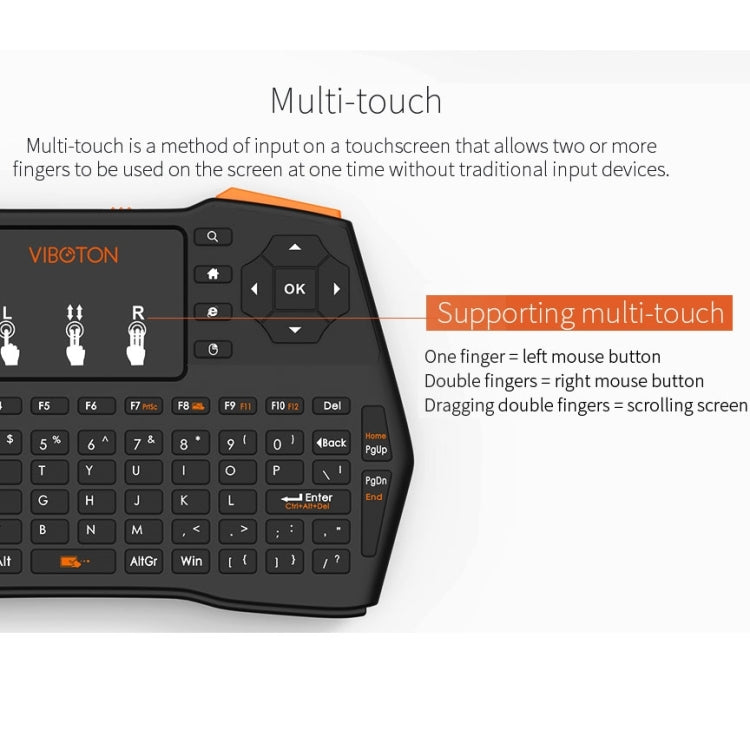 VIBOTON i8 Plus Mini tastiera wireless QWERT da 2,4 GHz aggiornata con touchpad per TV Box, Mi Box, computer, tablet, laptop e proiettore (nero), Wireless Keyboard
