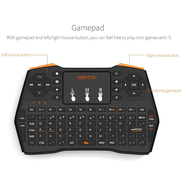 VIBOTON i8 Plus Mini tastiera wireless QWERT da 2,4 GHz aggiornata con touchpad per TV Box, Mi Box, computer, tablet, laptop e proiettore (nero), Wireless Keyboard