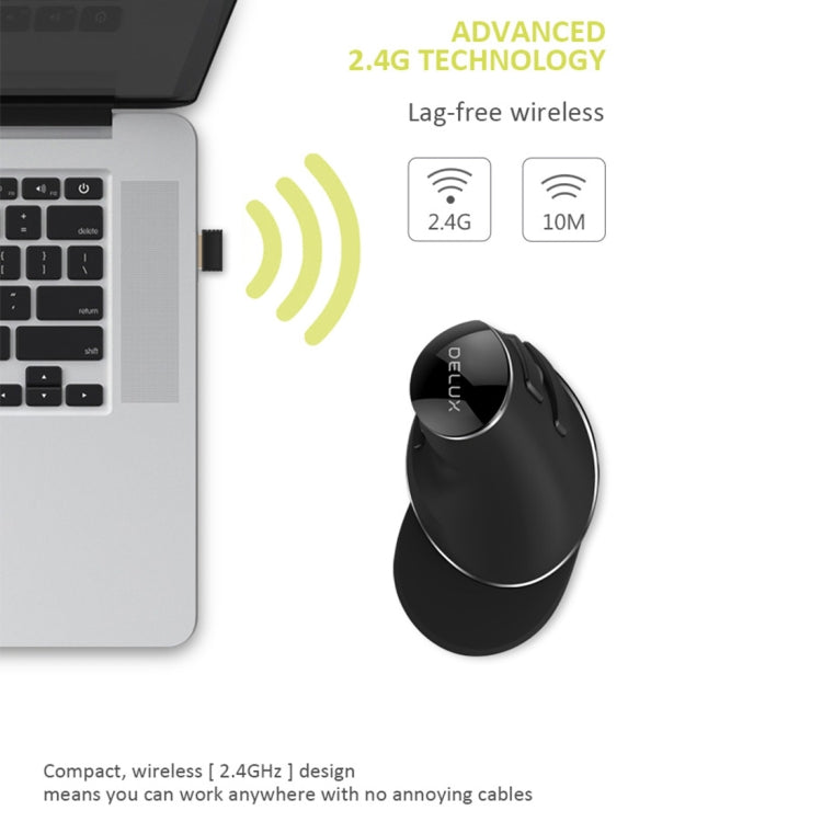Mouse ergonomico verticale portatile wireless DELUX M618 Plus 2.4G 1600 DPI, 1600DPI Wireless