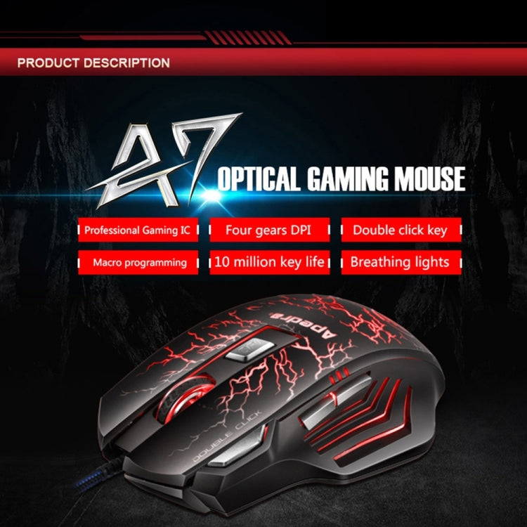 Apedra iMICE A7 Mouse da gioco ad alta precisione LED Luce respiratoria controllata a quattro colori USB 7 pulsanti Mouse da gioco ottico cablato 3200 DPI per computer PC portatile, iMICE A7