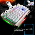 Tastiera da gioco ZGB G700 104 tasti USB cablata meccanica con sospensione a pannello metallico luminoso con supporto per telefono