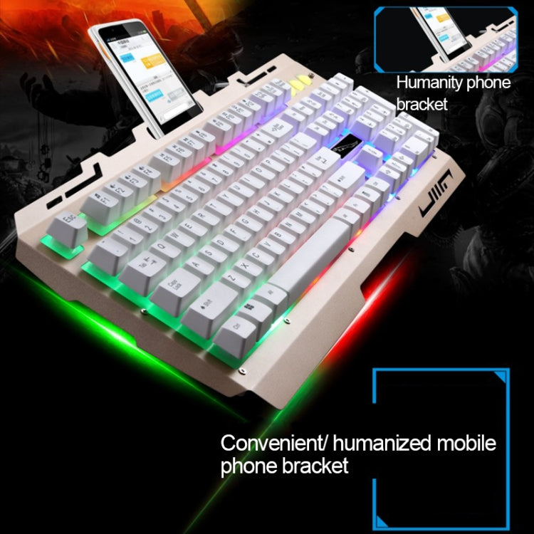 Tastiera da gioco ZGB G700 104 tasti USB cablata meccanica con sospensione a pannello metallico luminoso con supporto per telefono