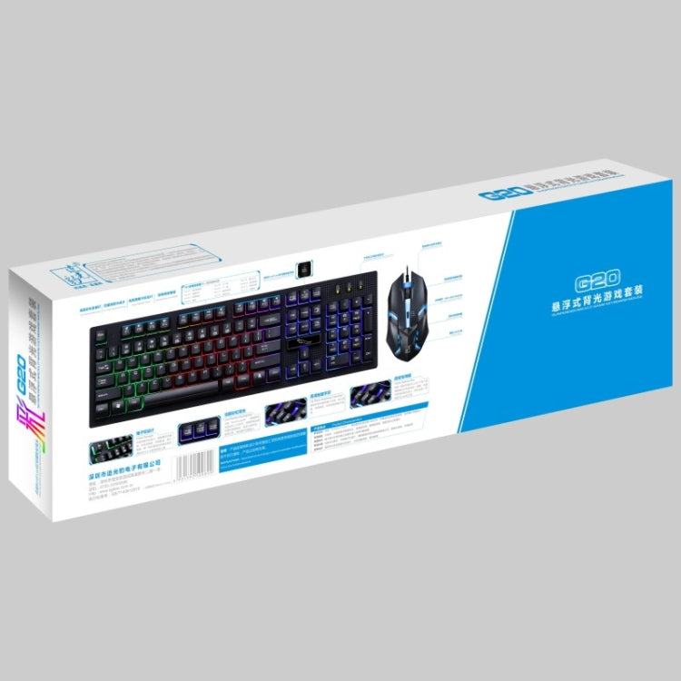 ZGB G20 1600 DPI Tastiera a sospensione meccanica professionale cablata luminosa + kit mouse ottico per laptop, PC