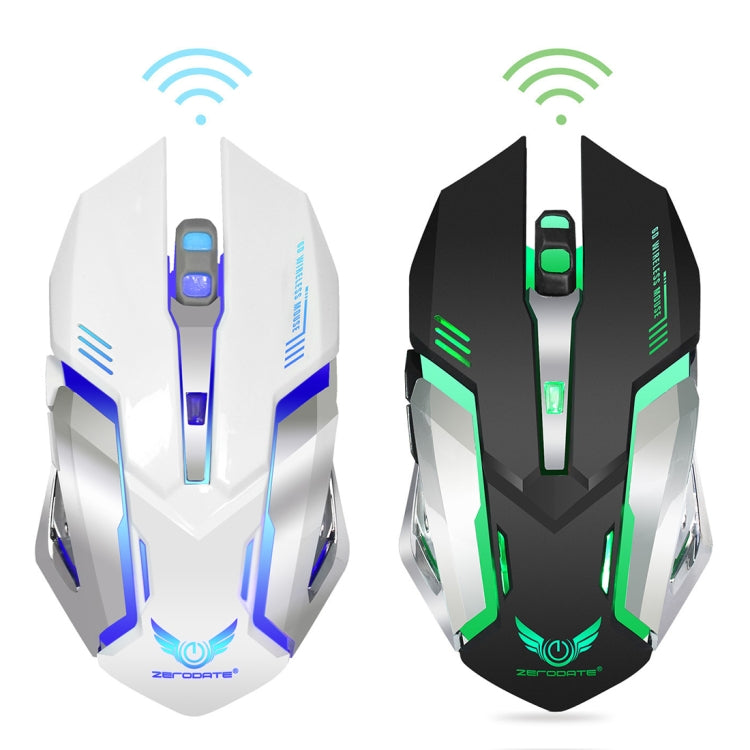 Mouse da gioco ottico ergonomico regolabile ZERODATE X70 2,4 GHz wireless a 6 tasti 2400 DPI con luce respiratoria, X70 Black, X70 White