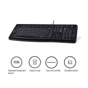 Tastiera cablata Logitech K120 USB impermeabile Splash per computer desktop/laptop, Logitech K120