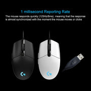 Logitech G102 Mouse da gioco ottico cablato regolabile a cinque velocità RGB luminoso da 6.000 DPI a 6 tasti, lunghezza: 2 m, G102, G102 (White)