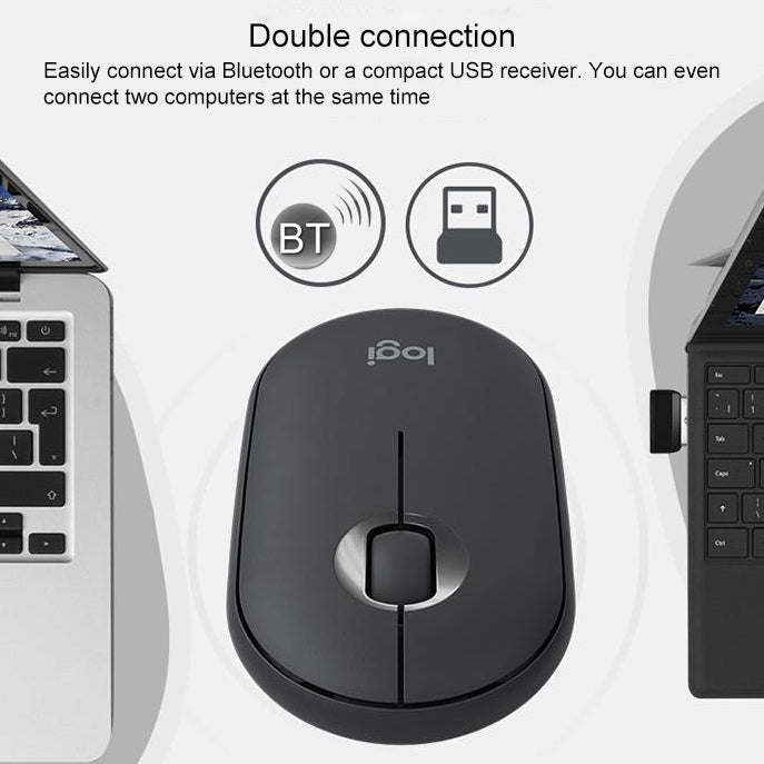 Mouse ottico wireless Bluetooth silenzioso Logitech Pebble Cobblestone a 3 tasti, 1000 DPI, portata wireless: 10 m