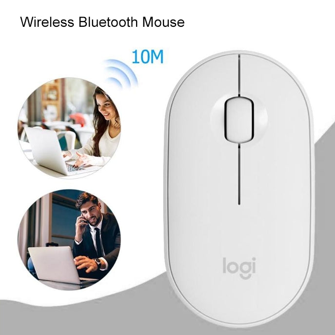 Mouse ottico wireless Bluetooth silenzioso Logitech Pebble Cobblestone a 3 tasti, 1000 DPI, portata wireless: 10 m