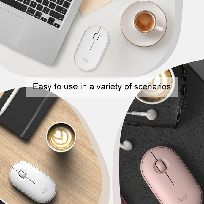 Mouse ottico wireless Bluetooth silenzioso Logitech Pebble Cobblestone a 3 tasti, 1000 DPI, portata wireless: 10 m