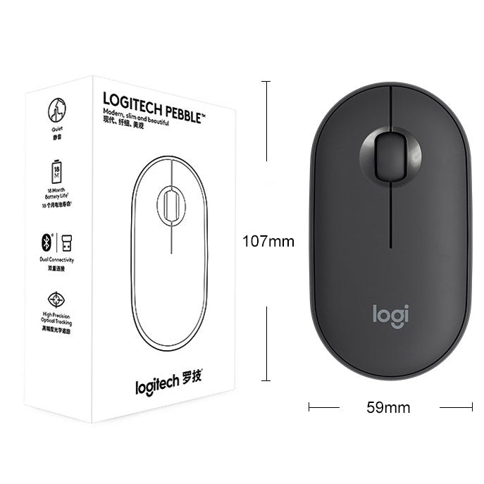 Mouse ottico wireless Bluetooth silenzioso Logitech Pebble Cobblestone a 3 tasti, 1000 DPI, portata wireless: 10 m