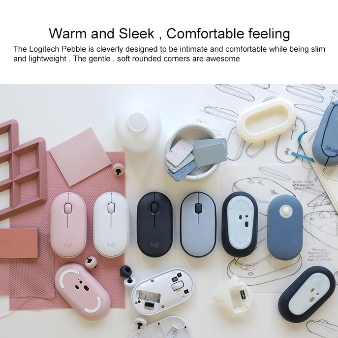 Mouse ottico wireless Bluetooth silenzioso Logitech Pebble Cobblestone a 3 tasti, 1000 DPI, portata wireless: 10 m