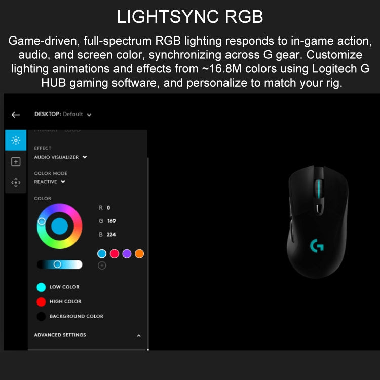 Logitech G703 LIGHTSPEED 16000 DPI 6 pulsanti programmabili Sensore HERO 16K Mouse da gioco ottico wireless con retroilluminazione RGB
