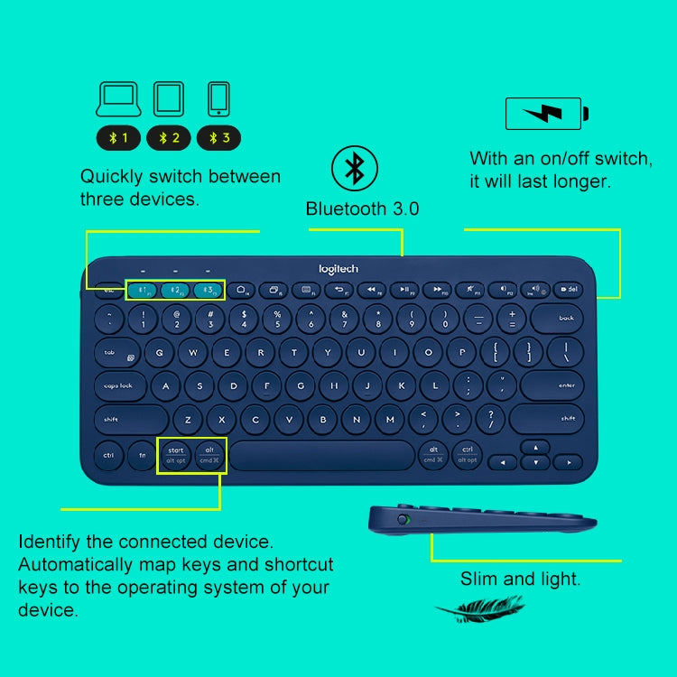 Tastiera Bluetooth wireless portatile multidispositivo Logitech K380, K380
