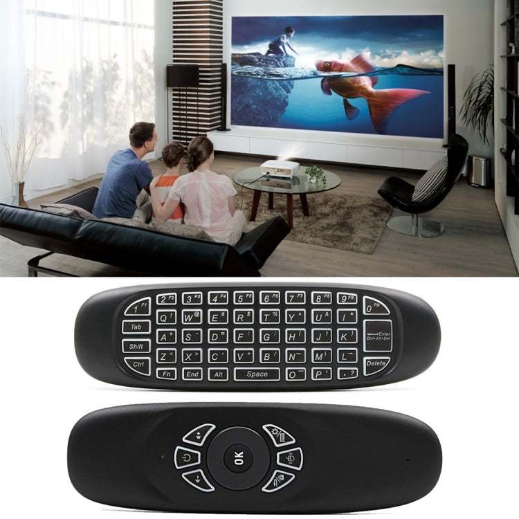 C120 Mouse ad aria retroilluminato Tastiera wireless da 2,4 GHz Giroscopio 3D Senso Telecomando Android per PC, TV Box Android / Smart TV, Dispositivi di gioco, White Backlight Keyboard