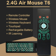 T6 Versione colorata leggera Air Mouse Tastiera wireless da 2,4 GHz Telecomando con touchpad e apprendimento IR per PC, TV Box Android / Smart TV, dispositivi multimediali, T6