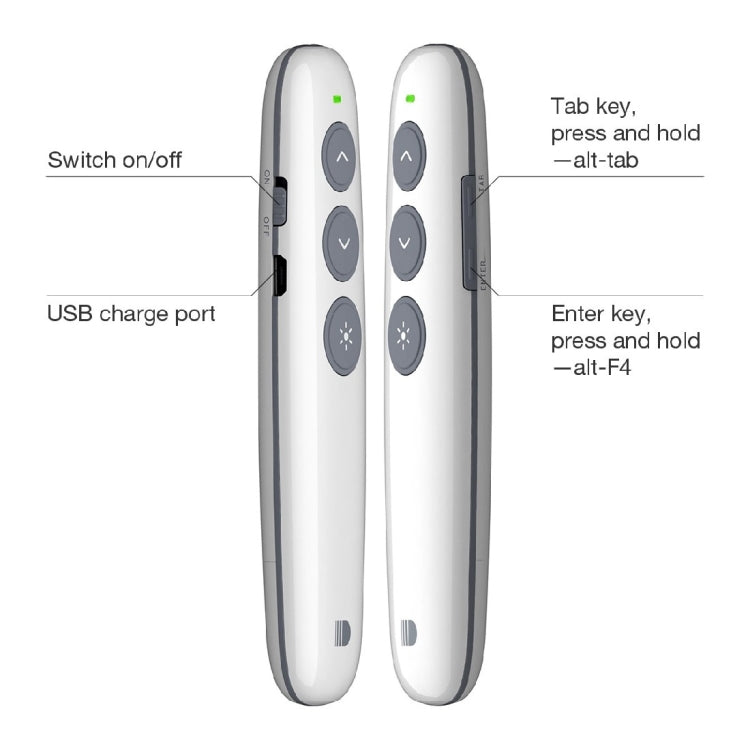 Doosl DSIT007 Penna con telecomando Cliker wireless per presentazioni Powerpoint ricaricabile da 2,4 GHz, distanza di controllo: 100 m (bianco), DSIT007